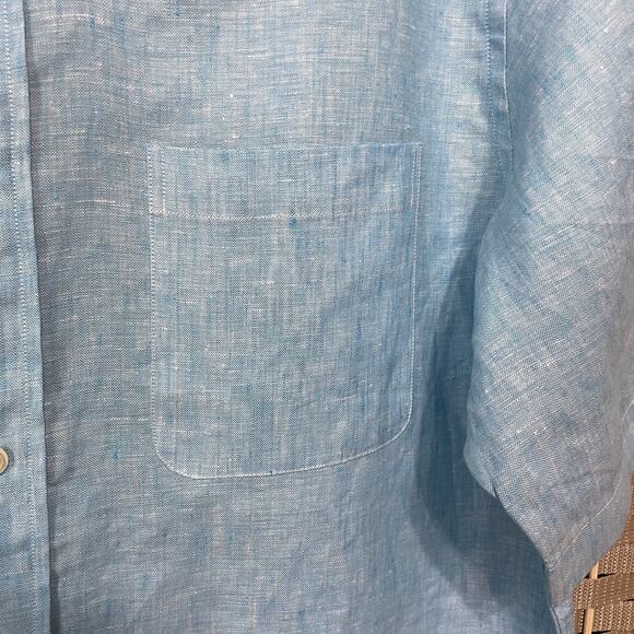 Brooks Brothers REGENT Linen Button Down Shirt Men’s L Blue Short Sleeve EUC - Picture 4 of 8